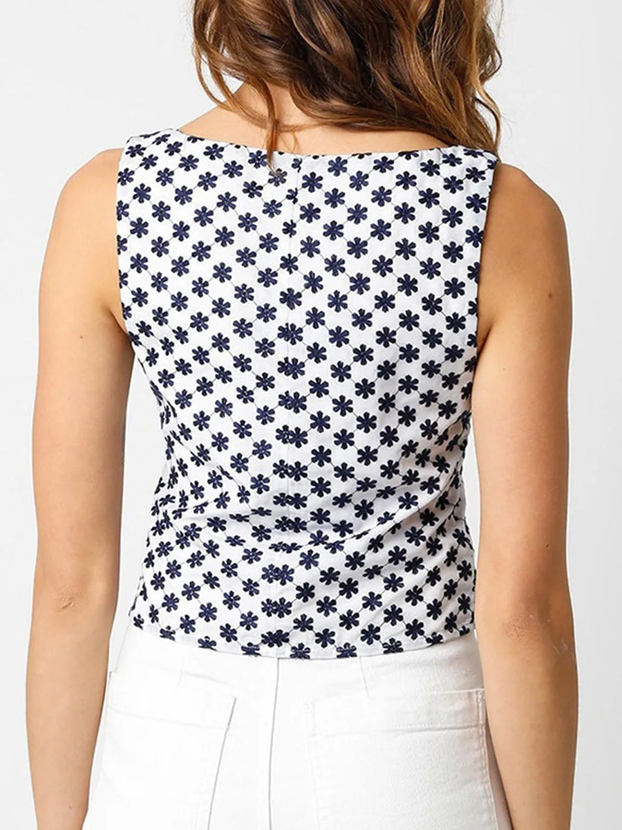 المرأة تانك القمم زهرة التطريز الجبهة القوس التعادل متابعة سترات غير رسمية الصيف بلوزات بلا اكمام الشارع الشهير