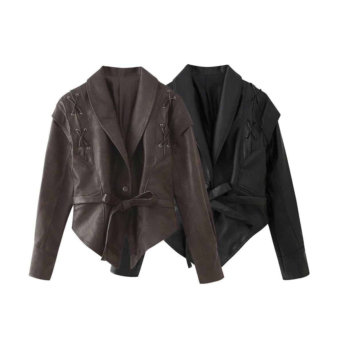 JNLEAOG Faionable Retro Leather Jaet Donna Autunno Nuovo Sle Versatile Sli Design Sense Capispalla Lungo Bottone Sve...