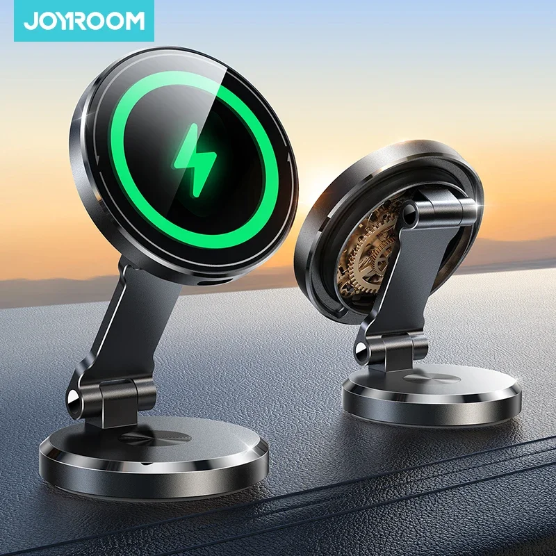 Joyroom Magnetic Car Phone Holder Charger with Rotatable Charging Panel 15W Fast Wireless Charging Magnetic Phone Mount JR-ZS423