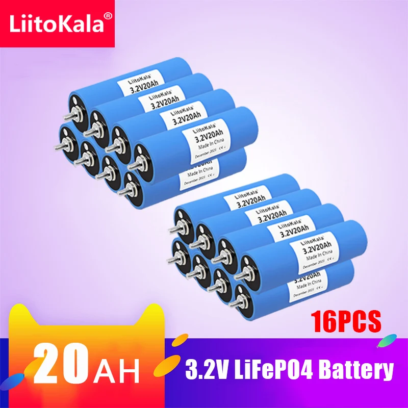 16pcs LiitoKala 3.2V 20Ah LiFePO4 battery cell Lithium iron phosphate deep cycles for Diy 12V 24V 36V 48V solar energy UPS power