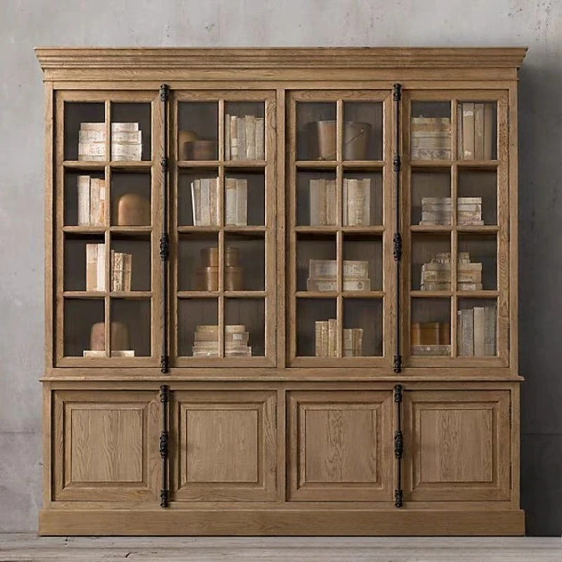 Wood Bookcase Set with Glass Doors Desk Bookshelf Dustproof Floor Standing Wall Mounted Storage Shelf for Modern Home Use