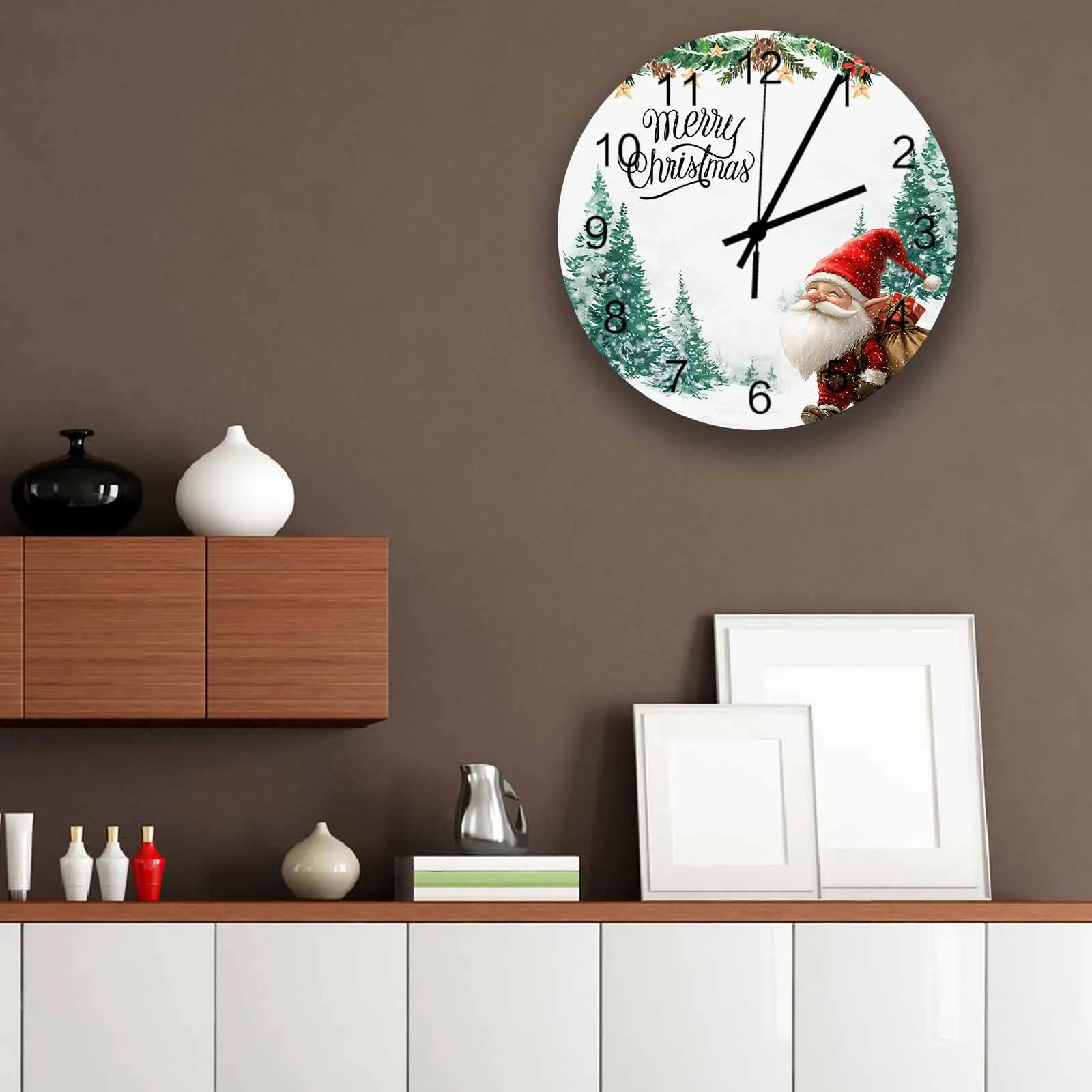 Christmas Tree Watercolor Goblin Gift Wall Clock Large Modern Kitchen Dinning Round Wall Clocks Bedroom Silent Hanging Watc