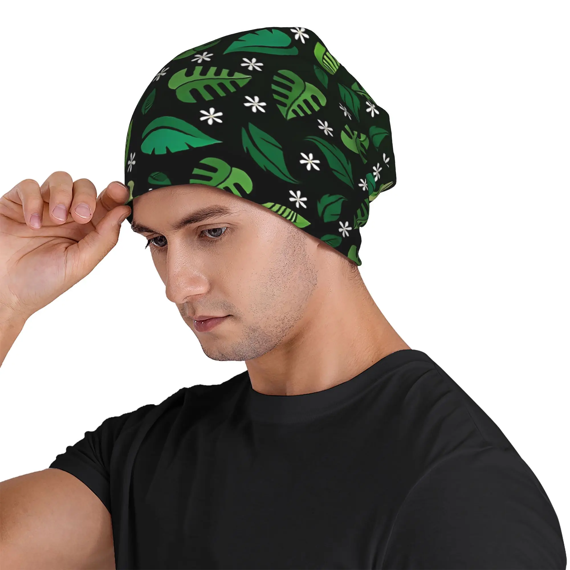Autumn Cute Green Leafy Abstract Bonnet Homme Summer Thin Hat Skullies Beanies Caps Men Women Creative Hats 6