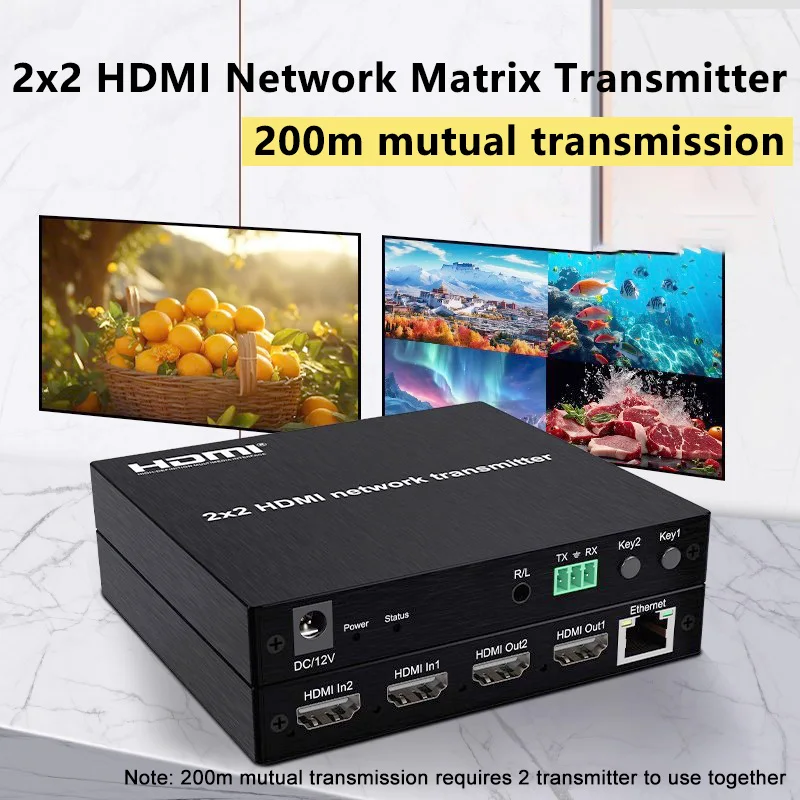 

2x2 HDMI Network Matrix Transmitter Over Cat6 Cable 200M Mutual Transmission 2 in 2 Out Video Converter HDMI Ethernet Extender