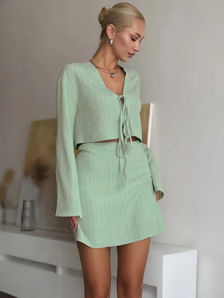 

Tossy Casual Beach Holiday 2 Piece-Set Shorts Women's Lace-Up Solid Cardigan And See-Through Sexy Shorts Sets Female Outfits New