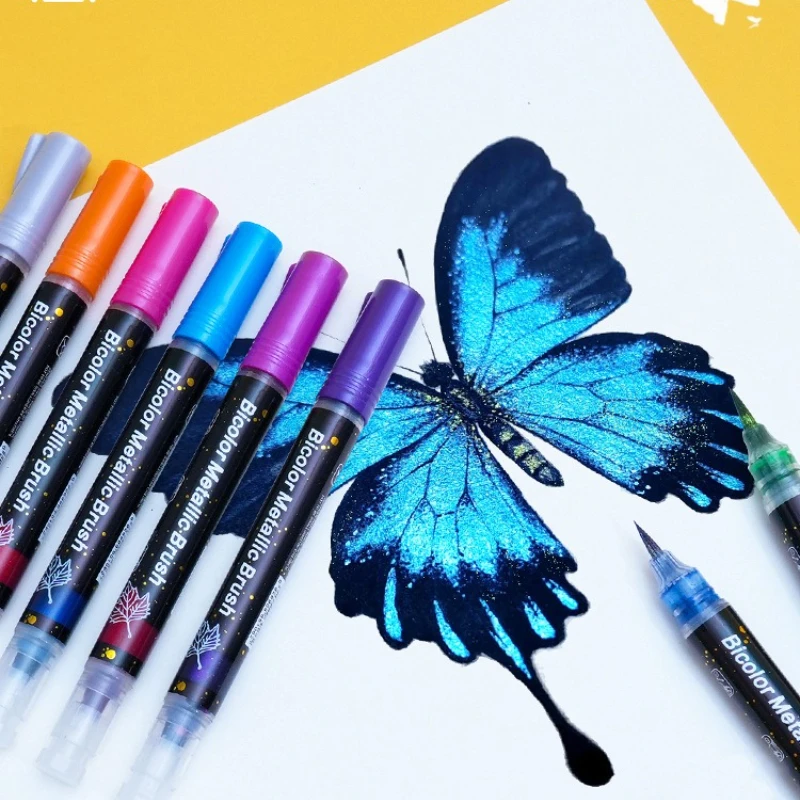 

Metal Flash Two-color Butterfly Pen Pearl Soft Head Hand Account Wedding Book Copying Scripture Painting Embellished Brush
