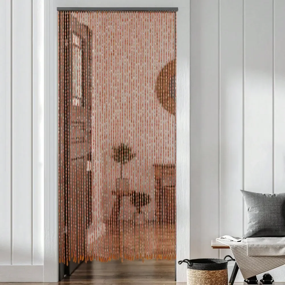 

Wood Beaded Curtain, 52 Strings Natural Walnut Door Curtain, Bamboo And Wooden Doorway Curtain, 52String Natural Bead Partition