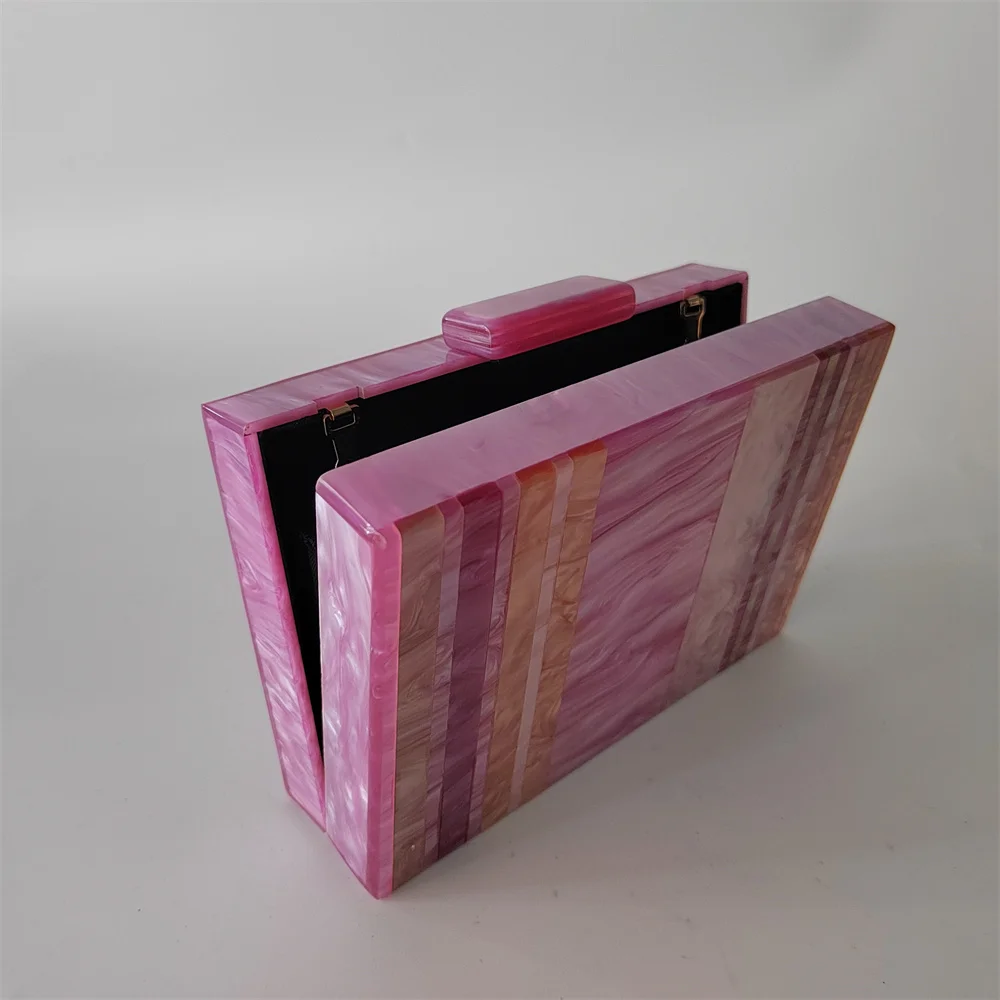 Colorful Striped Handmade Acrylics Box Clutches Wallet Carteras Para Mujer Purse And Handbags Wedding Party Bride Lady Flap Bags