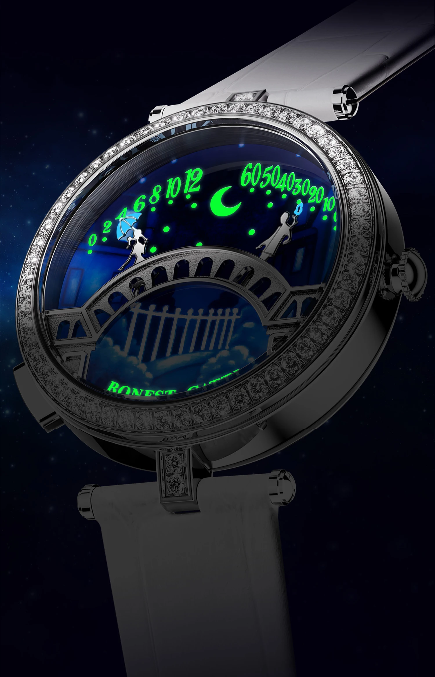 BONEST GATTI Women Quartz Watch 37mm Ladies Wristwatch Sapphire Glass Luminous Lover's Bridge Couples can Move