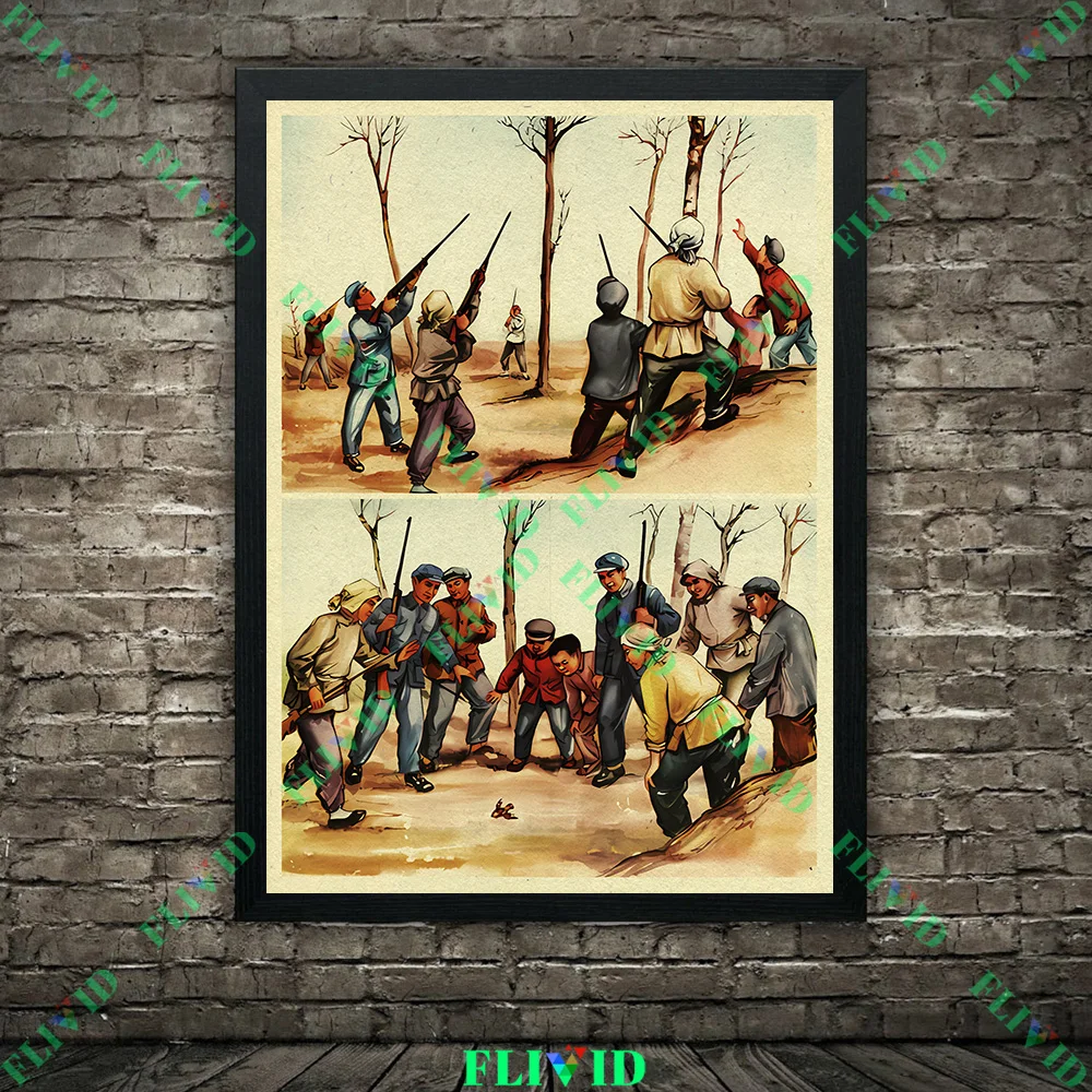 Classic Chinese Public Health Campaign Wall Art Canvas Painting Anti-Pest Movement Art Poster And Print Home Decor Unframed