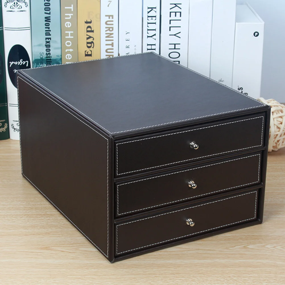 1Pc Drawer Type Desk Cabinet Office Three-layer File Storage Box (Black)