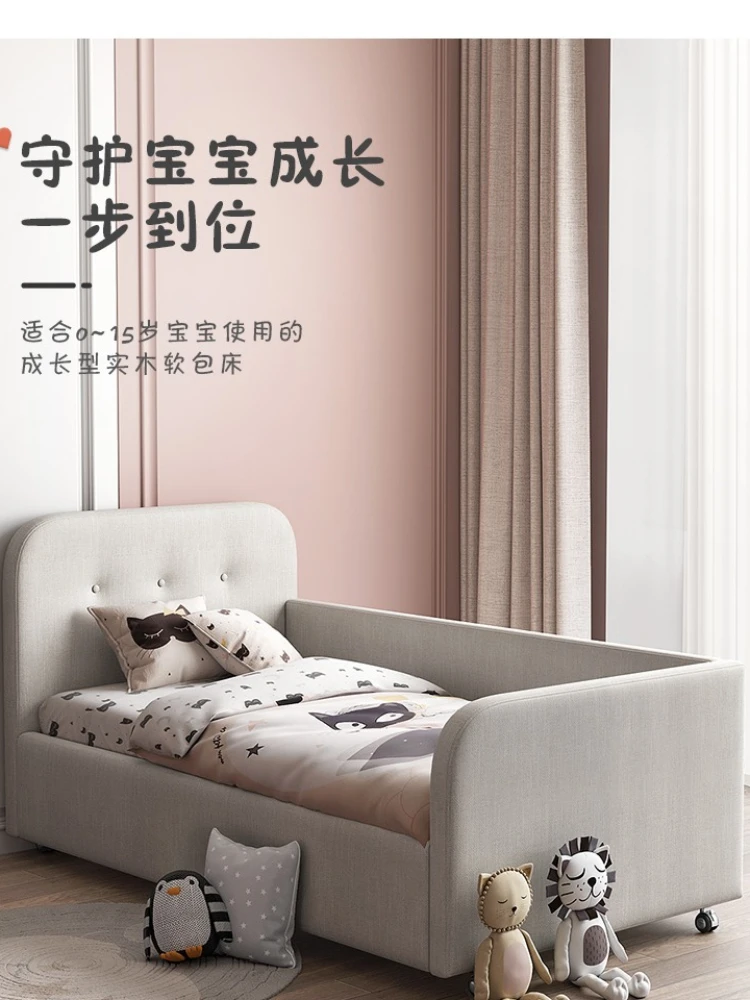 Splicing Children's Bed Soft Pack Bed Crib Boy Single Bed Storage High Box Storage Side Bed Belt Guardrail Small Bed