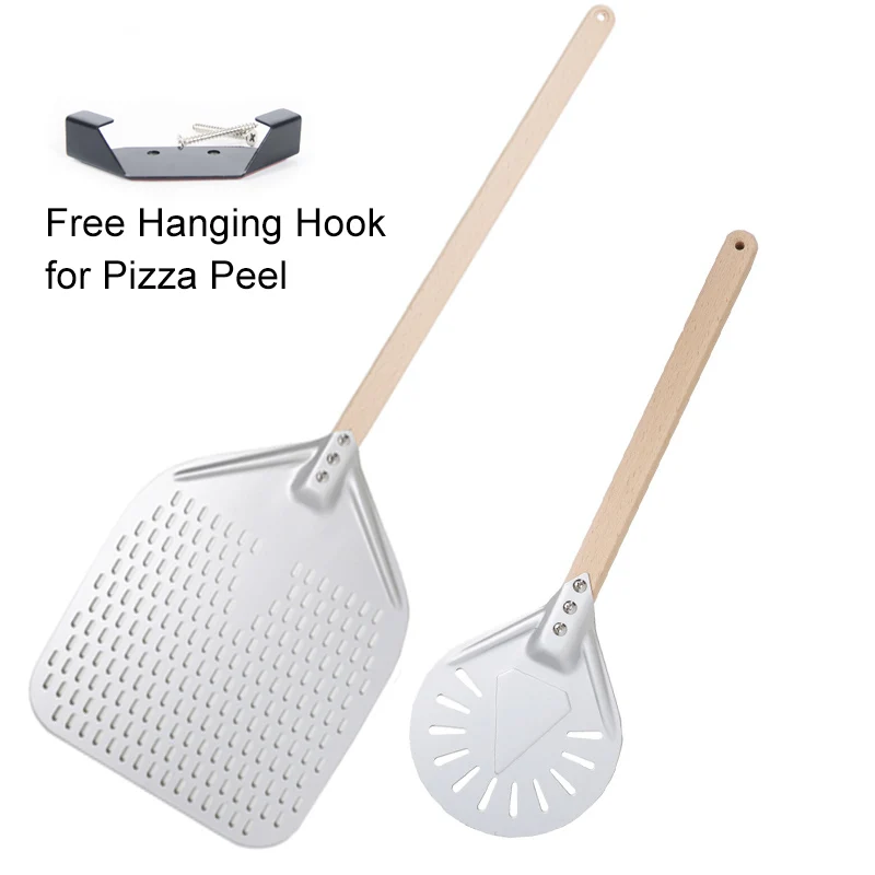 

Pizzathome Anodized Pizza Peel Perforated Pizza Turning Peel with Wood Handle Pizza Shovel or Anodized Short Pizza Spatulas