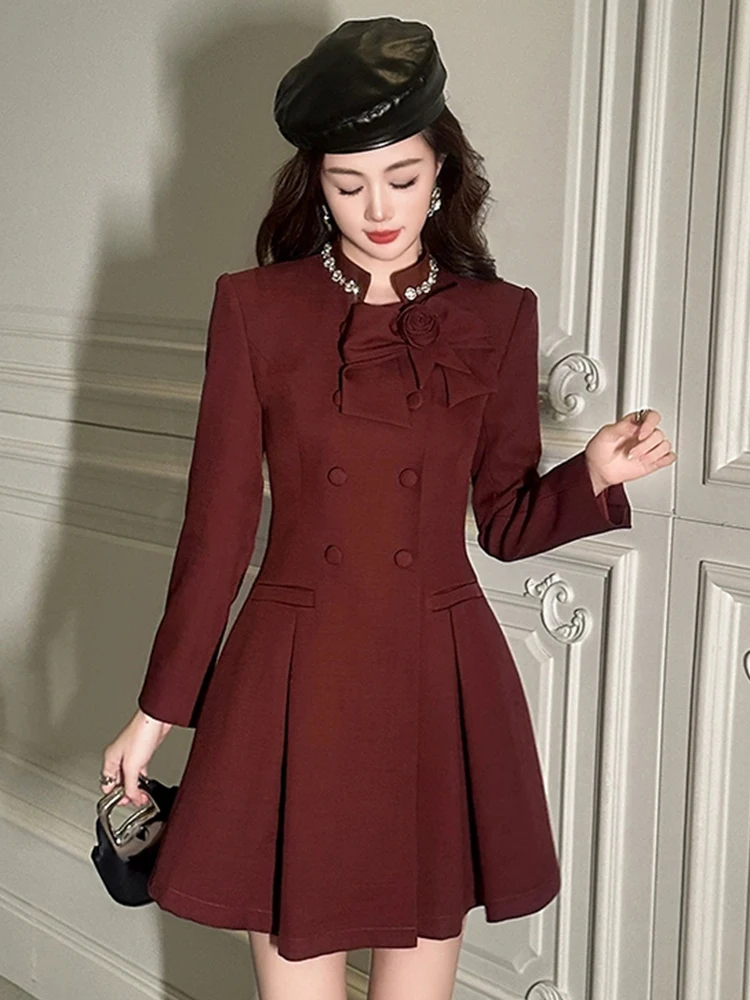 Women Clothes Formal Occasion Floral Stand Neck Slim A-Line Mini Short Dress Elegant Luxury Lady Fashion Party Vestido Retro New