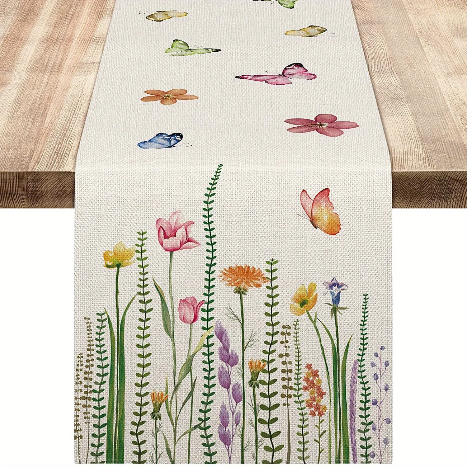 Watercolor Butterfly Floral Table Runner 2D Flat Print Fresh Home Decor Dining Table Accessory Stylish Functional Spring-Themed
