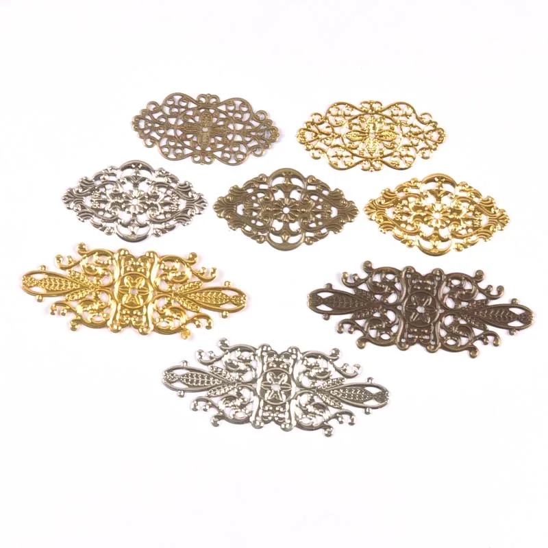 10pcs Mix Bronze Tone Filigree Flower Wraps Connectors Metal Crafts Gift Decoration DIY Findings Scrapbooking Accessories