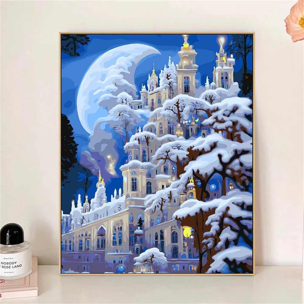 Paint by Numbers For Adult Kit Winter Night DIY Dropshipping acrylic Oil Painting Canvas by Number Home Decor