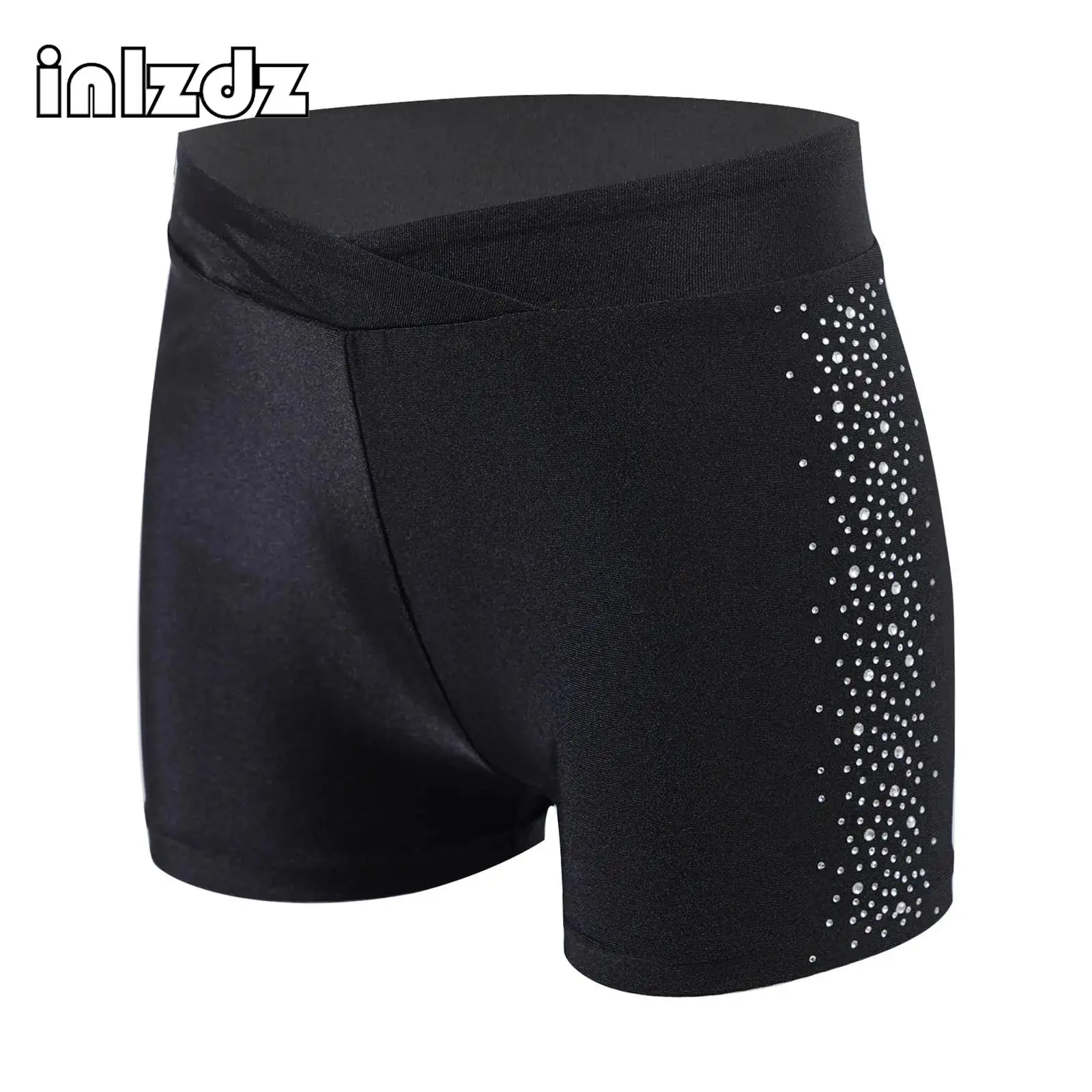 Dance Shorts for Girls Kids Shiny Rhinestones Pants Elastic Children Tight Gymnastic Dancewear Blank Solid Sports Gymnastic