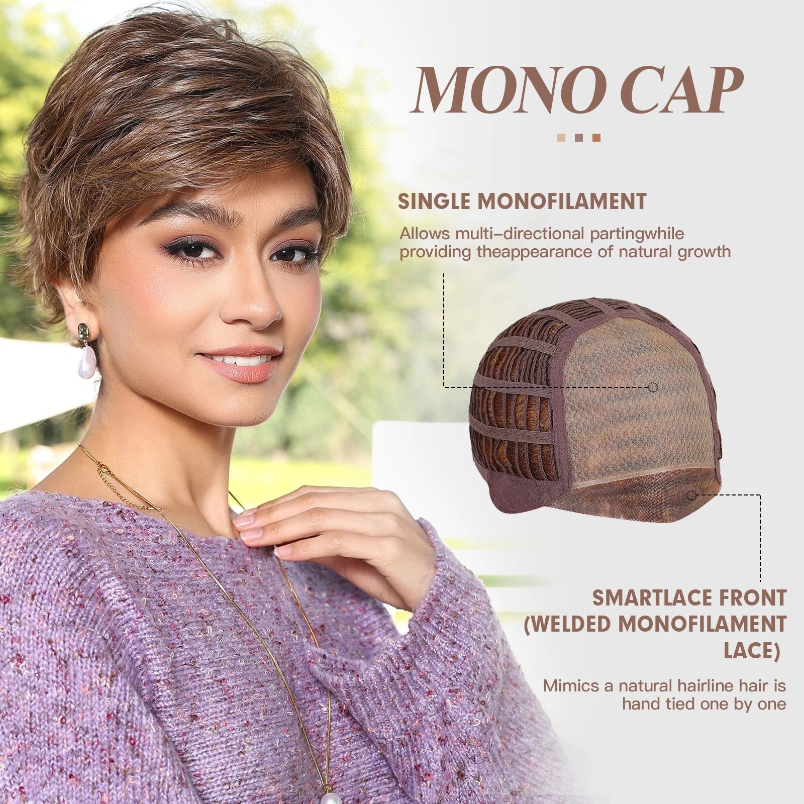 Short Straight Pixie Cut Bob Synthetic Wigs Golden Brown Blonde Hair 5X5 MONO Lace Frontal Wigs for White Women Mommy Wigs Daily