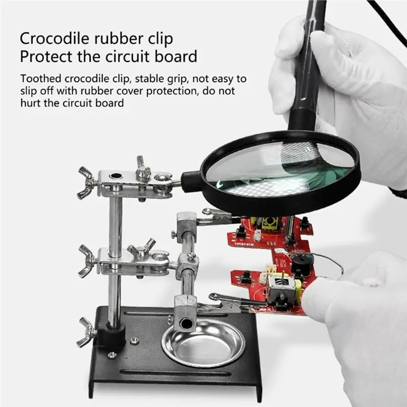 ABMH-Hand Soldering Magnifying Glass 3-In-1 With Iron Stand Welding Magnifier, Desktop Tool For Repairing& Precision Work