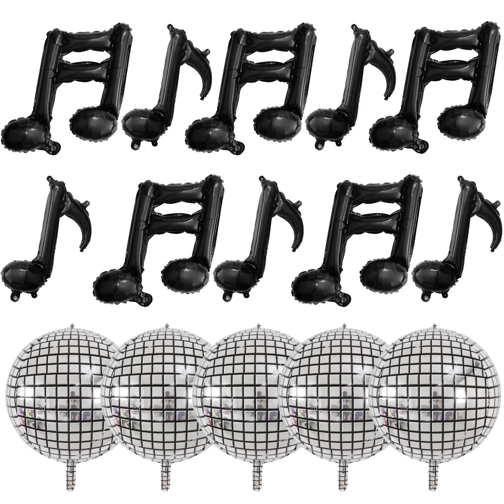 15 Stück Musiknoten-Ballons Schwarze Ballons 4D Disco-Folienballons Aluminiumfolienballons Geburtstagsparty-Dekoration Einzelparty-Dekoration