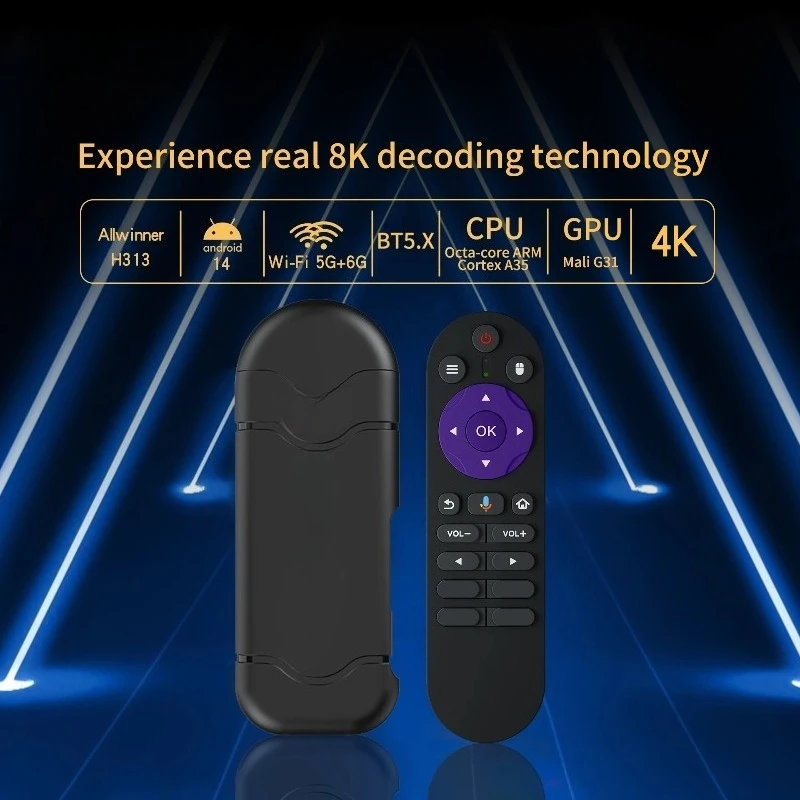 عصا تلفاز ذكية H3 4k Max 2GB 8GB All-Winner H313 عالية السرعة لاسلكية 6 عصا تلفاز عن بعد بلوتوث صغيرة