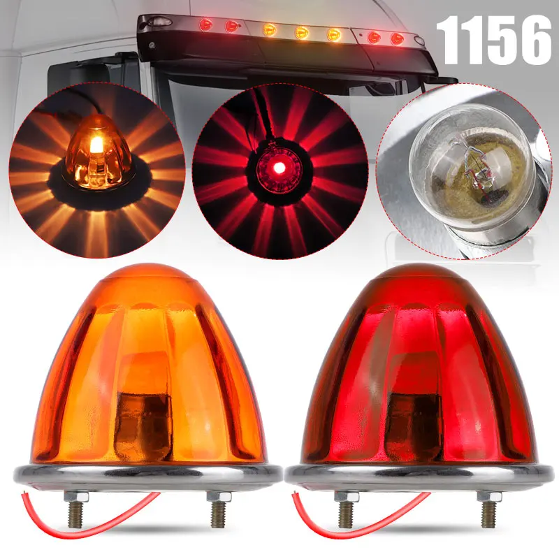 1156 Cab Roof Brake Light Oval Red Yellow Warning Lamp for Volvo Suzuki JMC Jiangling Cargo Truck Non-LED Stop Indicator 12V 24V