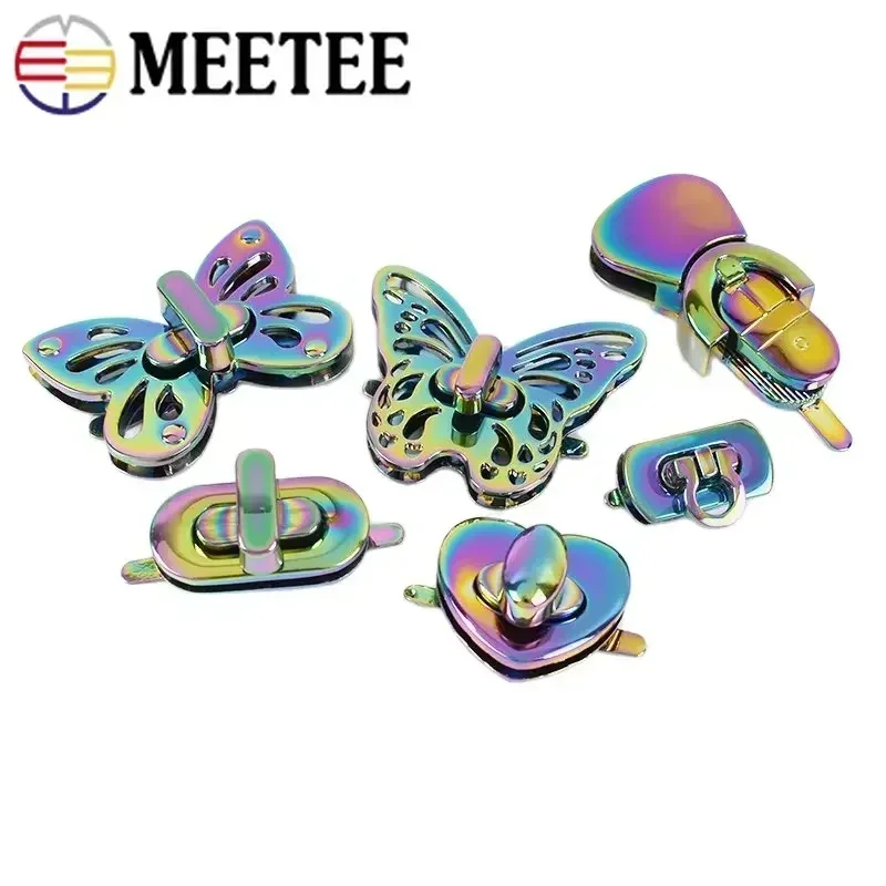 1/2Pcs Rainbow Metal Bag Buckle Turn Twist Purse Lock Decor Clasp Handbags Leather Bags Closure Craft Hardware Accessories