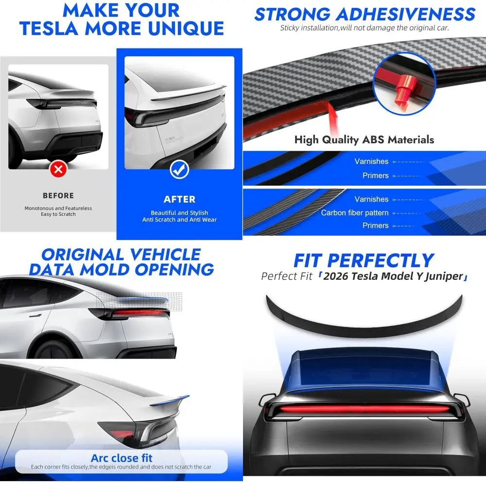 

Спойлер для Tesla Model Y 2026 2025 года, материал ABS, задний спойлер, крылья, задний багажник, губа 2025 2026 Tesla Model Y Juniper Acces