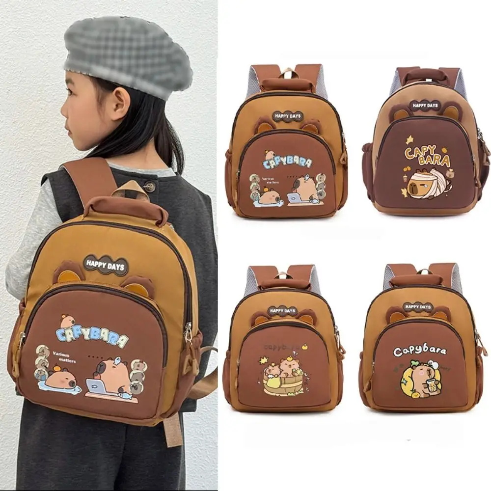 حقيبة ظهر كابيبارا خفيفة الوزن على شكل رسوم كرتونية لطيفة ذات سعة كبيرة حقيبة مدرسية كابيبارا متعددة الجيوب حقيبة ظهر لرياض الأطفال من النايلون #4