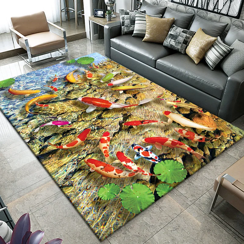 

3D Colorful Fish Carpets for Living Room,Bedroom,Modern Home Decoration,Washable Floor Mats,Non-slip Area Rugs,Kids Play Doormat