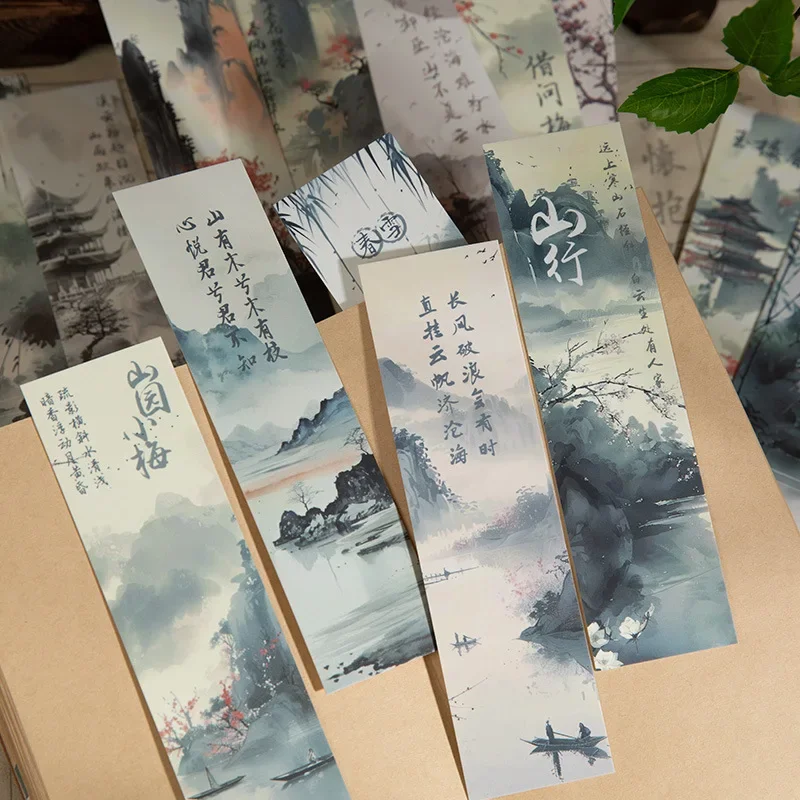 30pcs/set Retro Chinses Ink Wash Painting Bookrmark Creative Design Aesthtic Landscape Reading Bookmark Cute Student Supplies