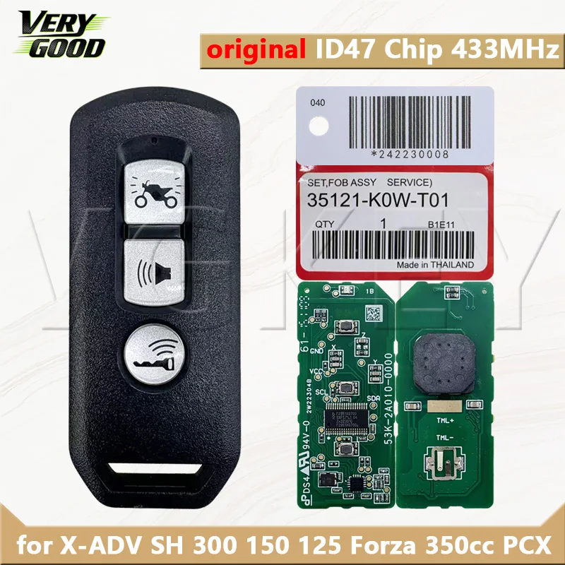 

VG original Motorcycle Remote Control key ID47 Chip 433Mhz FCC 35111-K0W-T01 for X-ADV SH 300 150 125 Forza 350cc PCX