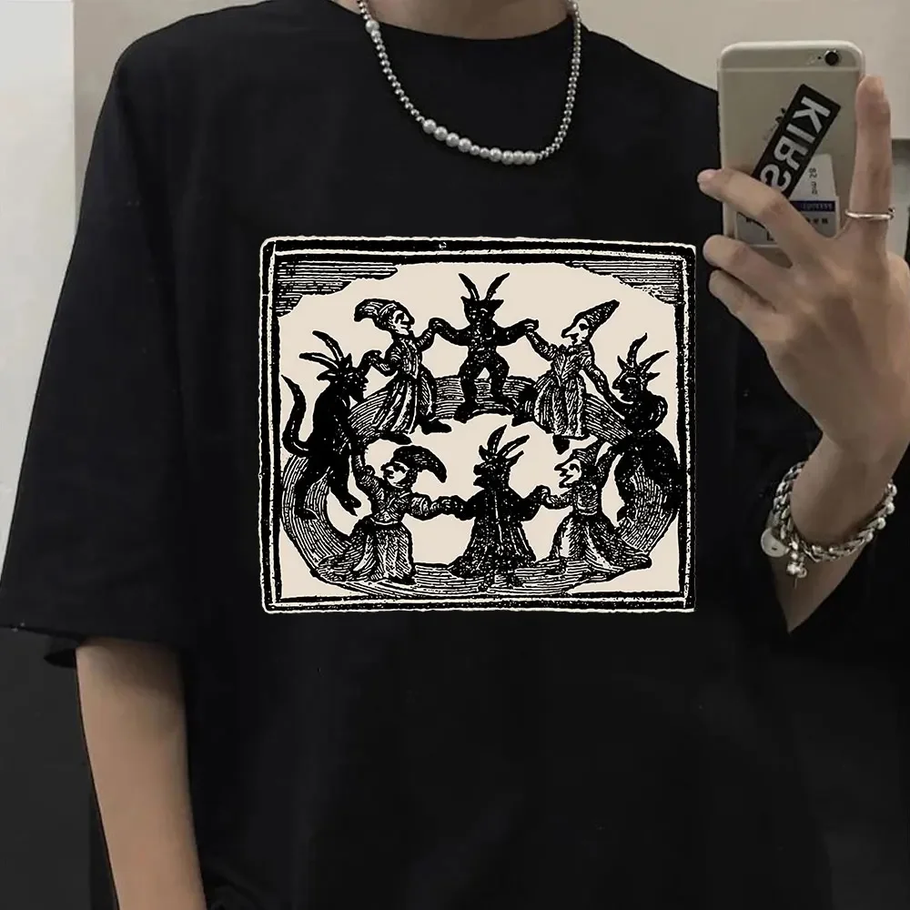 Funny Witches Circle Dance T Shirt Harajuku Gothic T-shirt Summer Men Women Fashion  Casual Cotton Oversized T Shirts Streetwear