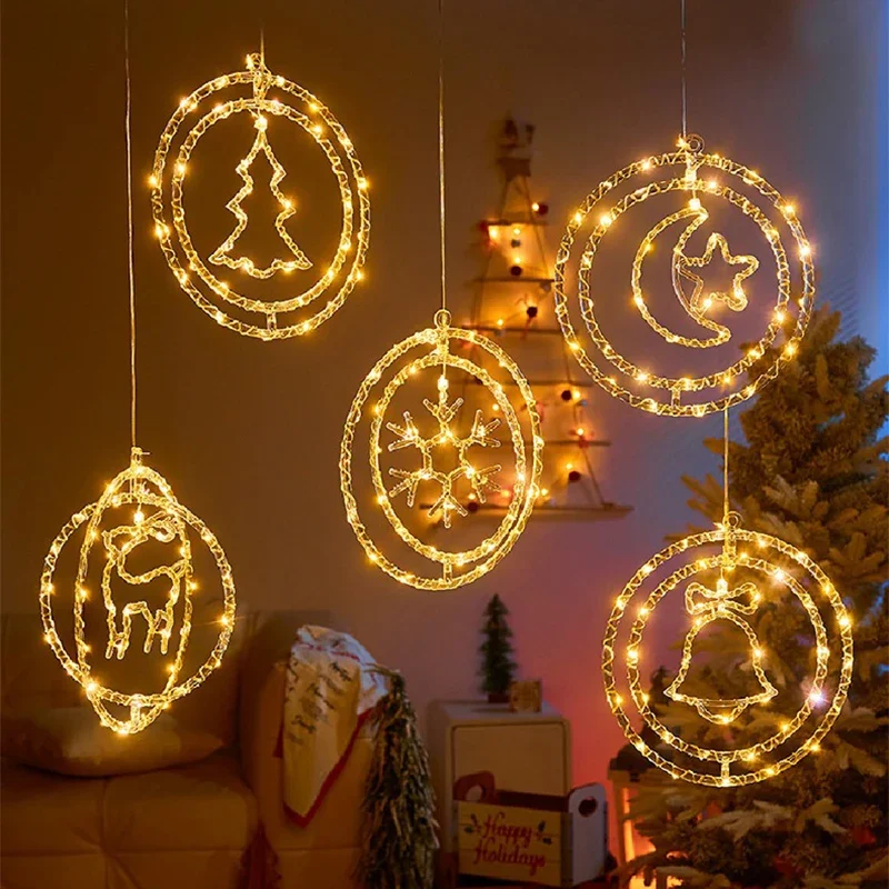 LED Christmas Hanging Light USB Button Spin Pendent Lights Star Home Decoration Lamp New Year Ornaments Party Christmas Lights