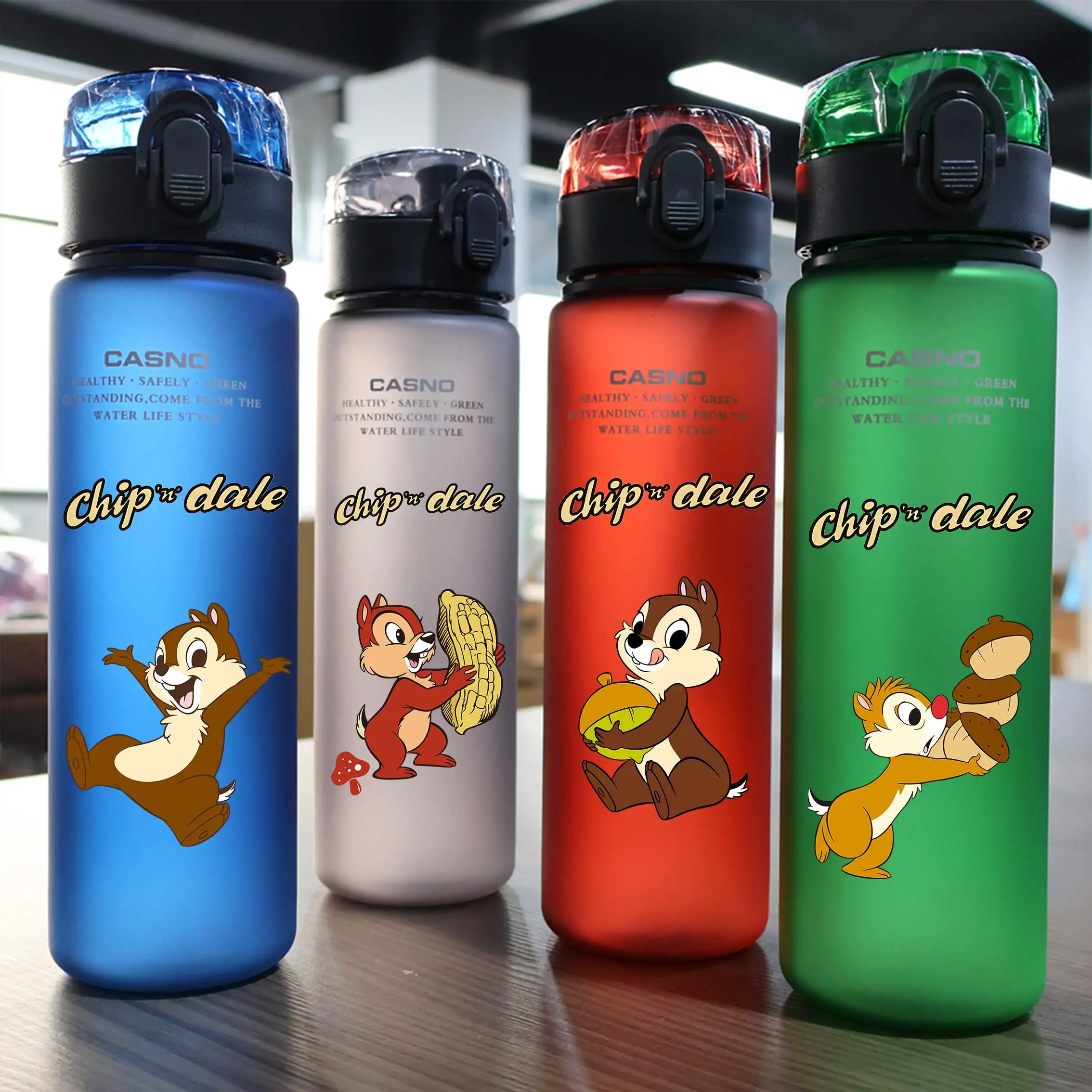 560ML Chip&Dale Cartoon Large Capacity Water Bottle Portable Leak Proof Plastic Water Cup Outdoor Sports Travel Water Bottle