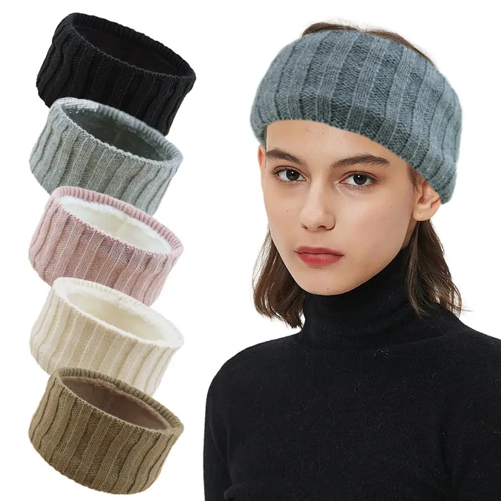 

Fuzzy Fleece Lined Knitted Headband Wide Stretchy Non-slip Turban Headwrap Hair Accessories Plush Thick Wool Knitting Hairband