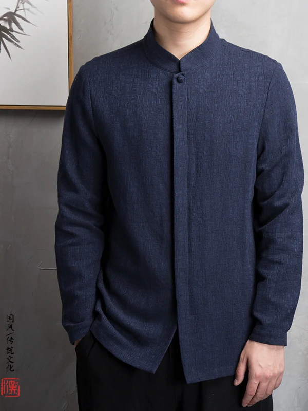 

Chinese Sle Men's Linen irt Jaet Stand Collar Cotton Linen Top Spring Autumn Menswear Stand Fit Long Sve Breathable