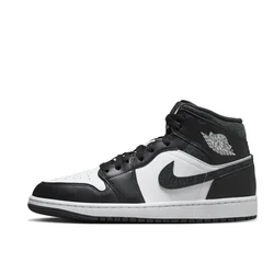 Nike original air jordan 1 mid clássico tênis de basquete masculino confortável resistente ao desgaste antiderrapante preto e branco colorway