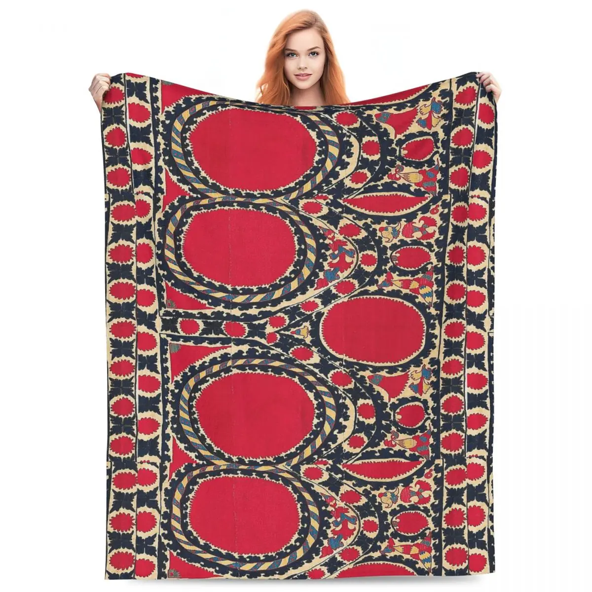 Tashkent Uzbekistan Central Asian Suzani Embroidery Print Blanket Throw Blanket for Couch Bedding Throws Bedspread Quilt