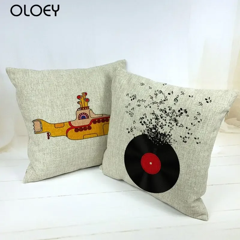 Cushion Cover Lovely Cute Submarine Pillowcases Cotton Linen Printed 18x18 Inches Music Euro Pillow Covers Decorative Pillows