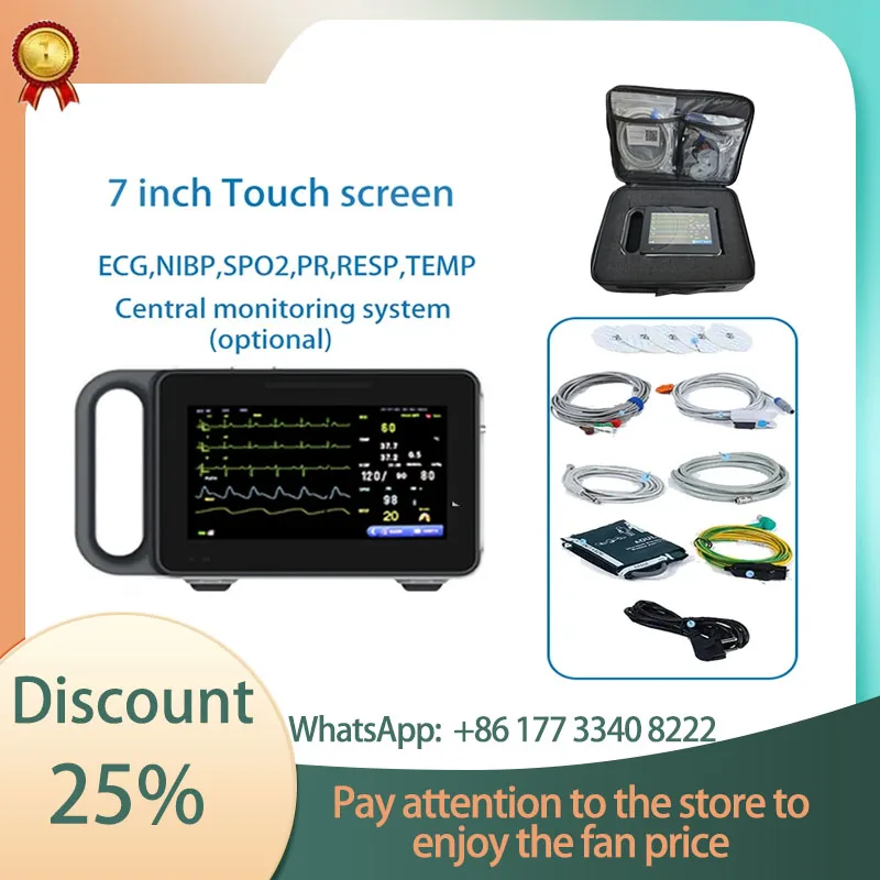 

7 inch Touch screen portable 6-parameter monitor ECG/NIBP/PR/SPO2/RESP/TEMP patient monitor vital signs monitor