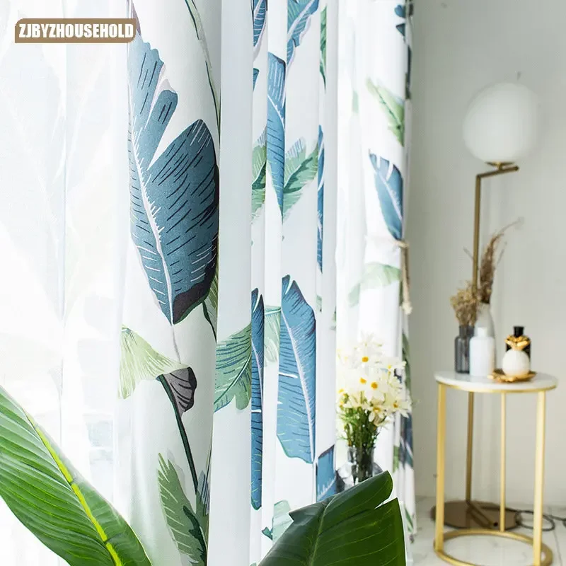 

Modern Simple Curtains for Living Room Ins Nordic Banana Leaf Printed Curtain Bedroom Cotton and Hemp Sunshade Cloth