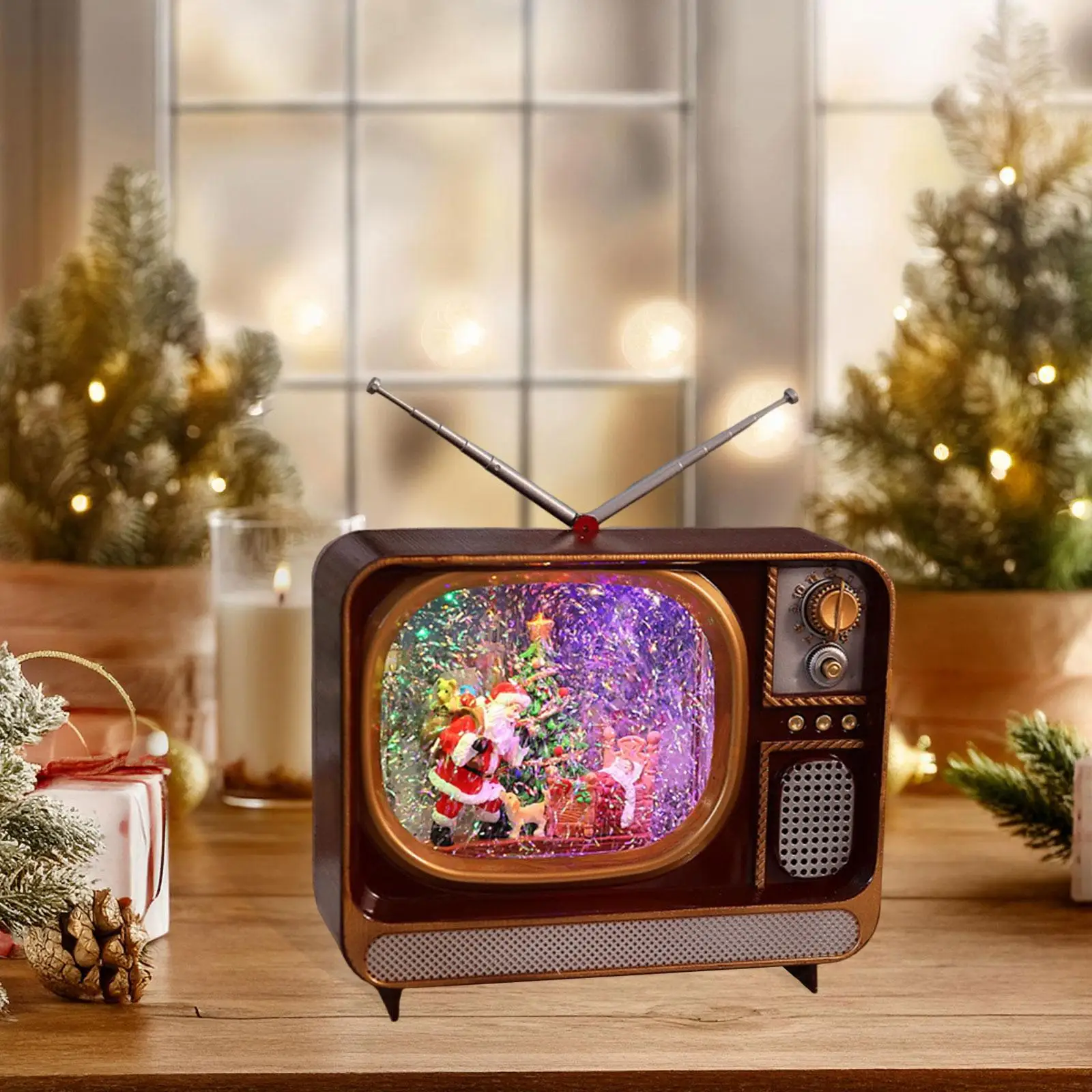 Creative Christmas Music Box Centerpiece Resin PC Night Light Holiday Ornament Gift for Office Home Fireplace