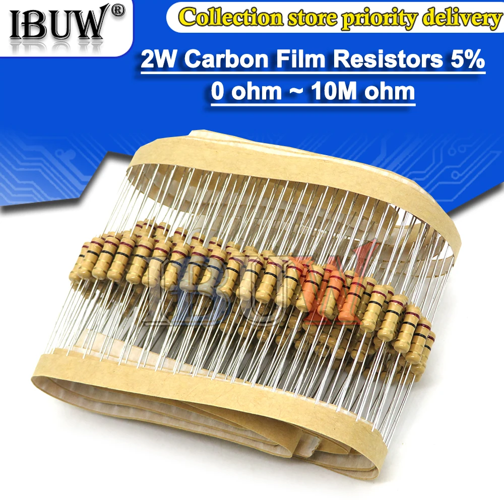 20pcs 2W Carbon Film Resistors 5% 1R ~ 1M 2.2R 4.7R 10R 22R 47R 100R 220R 470R 1K 10K 100K 2.2 4.7 10 22 47 100 220 470 ohm