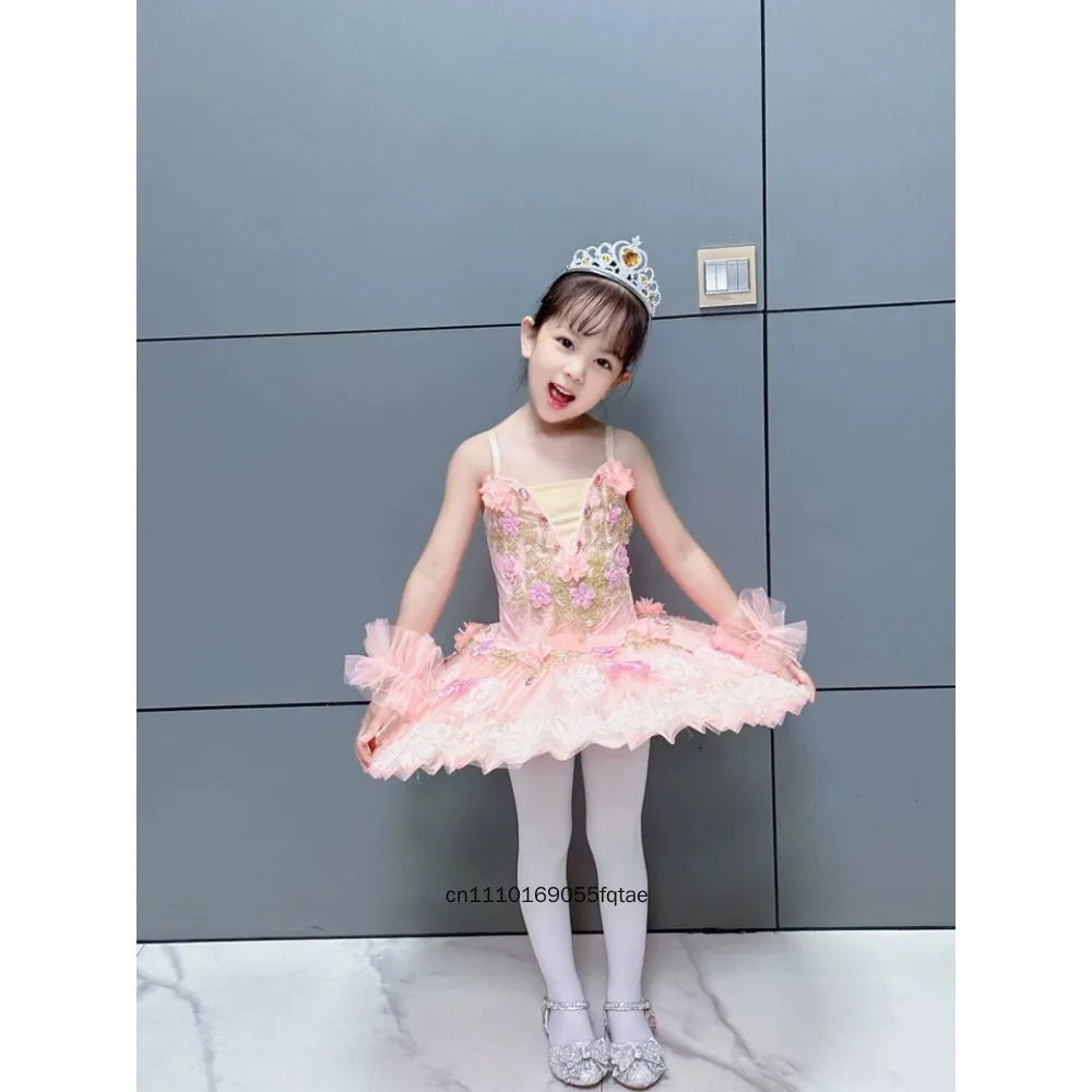 Girls Fairy Peach Tutu Skirt Professional Ballet Dance Dress Kids Performance Costume Stage Show Clothes For Dance Studio Recita - view 6