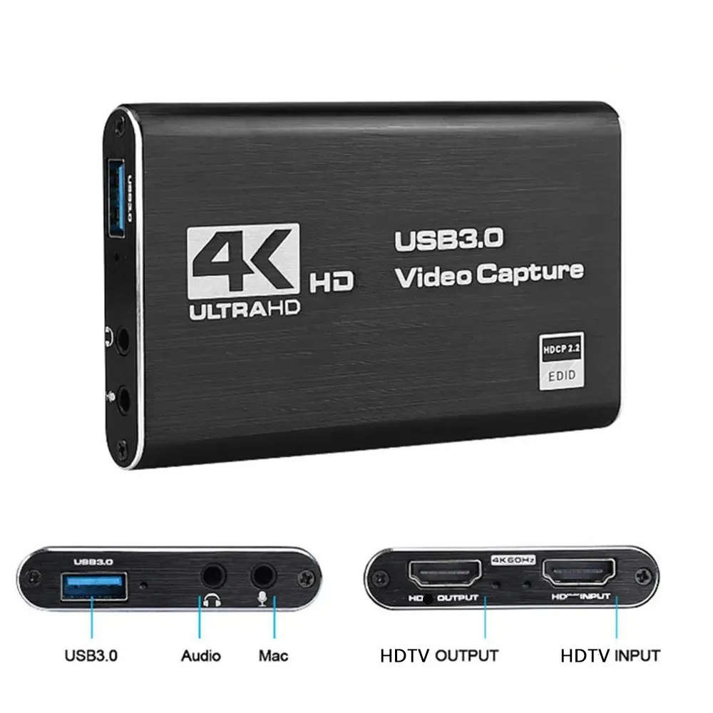 Tarjeta de captura de vídeo 4K USB 3,0, compatible con HDMI, grabadora de vídeo HD 1080P 60fps para OBS, captura de tarjeta de juego en vivo