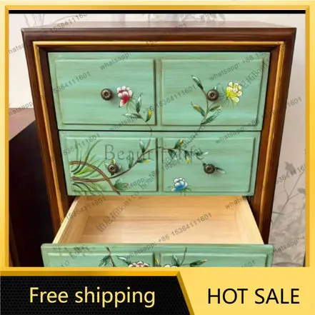 LD American country designer storage cabinet living room green flower chest of drawers