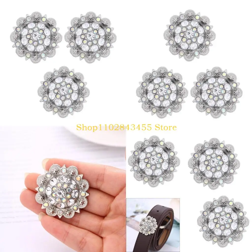 49MC 3PCS Sparkling Rhinestones Decorative Button Belt Buckle For Fashion Enthusiasts