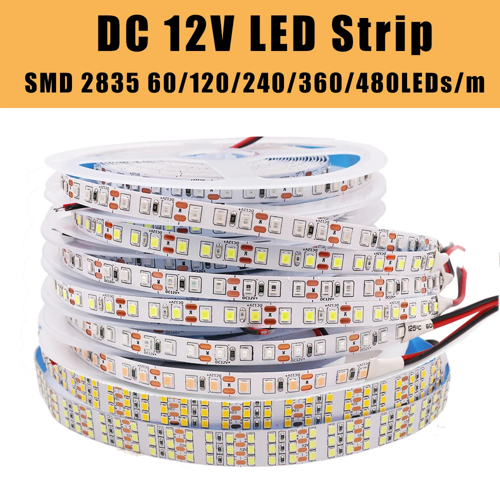 防水LEDストリップライト,屋外照明,フレキシブル,DC 12V, 2835, 60, 120, 240, 360, 480,1 mあたり3000,4000k,k 6000k